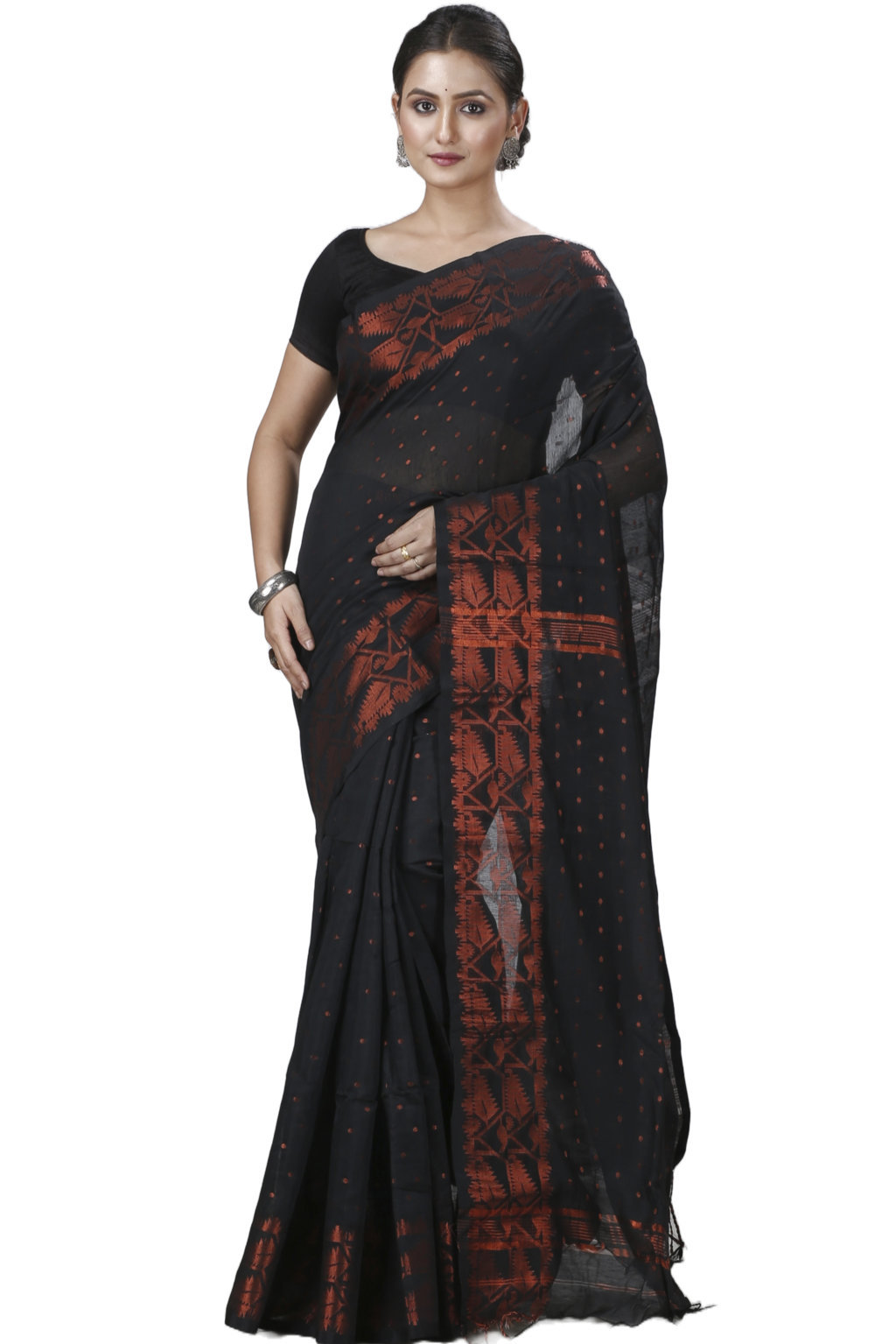 Black Blended Cotton Temo Hand Loom Saree (1264)